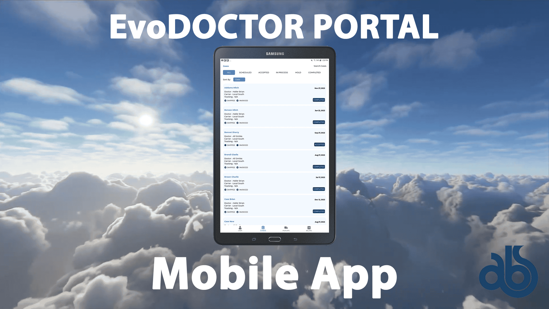 mobile view of EvoDoctor Portal app showing digital dental workflow and patient management system by Atlanta Based Systems