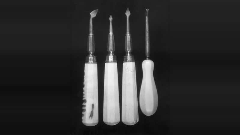 Four 18th-century dental instruments with ivory handles, believed to have belonged to Paul Revere